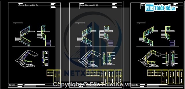 File thiết kế Bản vẽ autocad 2D, 3D lan can kính cầu thang đẹp